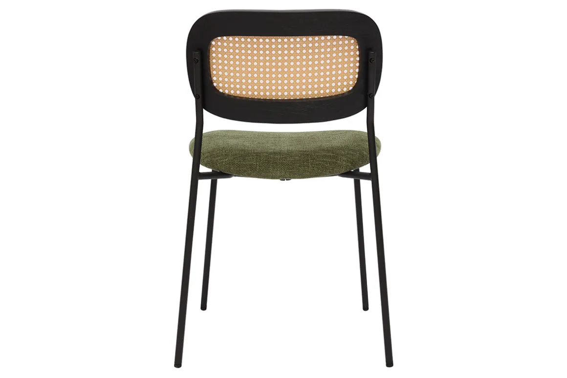 Best Sale Miliboo Sillas de diseño de terciopelo texturizado verde caqui, metal negro y rejilla de ratán (juego de 2) MIRANDA