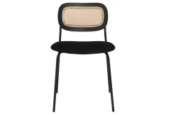 Flash Sale Miliboo Sillas de diseño de terciopelo negro, metal negro y caña de ratán (juego de 2) MIRANDA