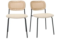 Clearance Miliboo Sillas de diseño en tela con efecto terciopelo texturizado beige, metal negro y mimbre (juego de 2) MIRANDA
