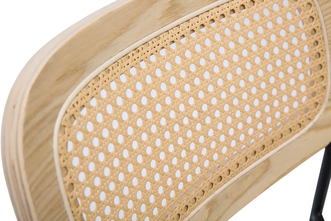 Clearance Miliboo Sillas de diseño en tela con efecto terciopelo texturizado beige, metal negro y mimbre (juego de 2) MIRANDA