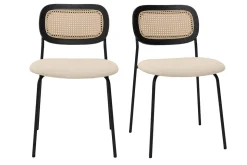 Online Miliboo Sillas de diseño en tela efecto terciopelo texturizado beige, metal negro y rejilla de ratán (juego de 2) MIRANDA