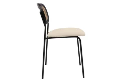 Online Miliboo Sillas de diseño en tela efecto terciopelo texturizado beige, metal negro y rejilla de ratán (juego de 2) MIRANDA