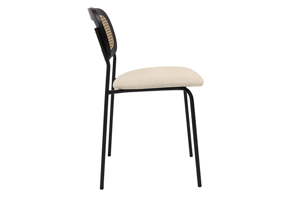 Online Miliboo Sillas de diseño en tela efecto terciopelo texturizado beige, metal negro y rejilla de ratán (juego de 2) MIRANDA