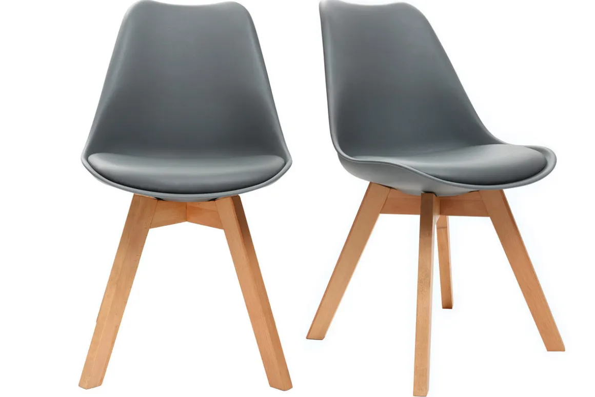 Discount Miliboo Sillas grises con patas madera clara (lote de 2) PAULINE