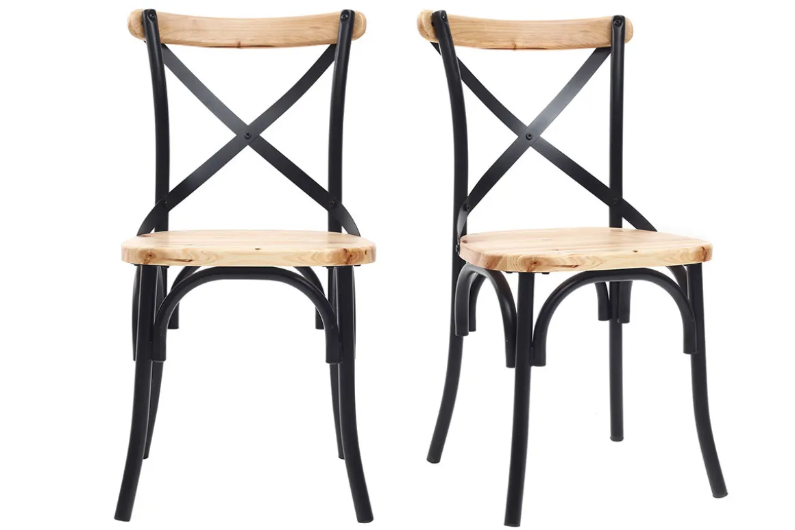 Store Miliboo Sillas industriales en metal negro y madera (lote de 2) JAKE