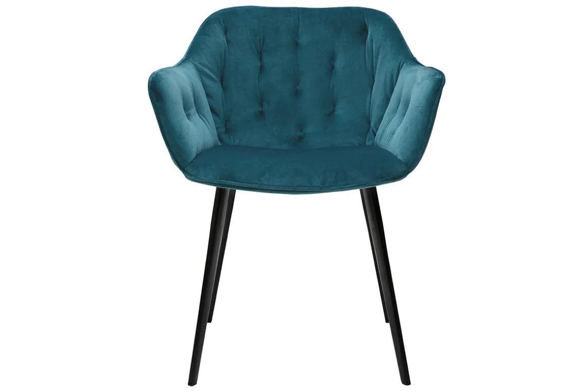 Clearance Miliboo Sillas modernas en terciopelo azul petróleo y patas metal negro (lote de 2) BURTON