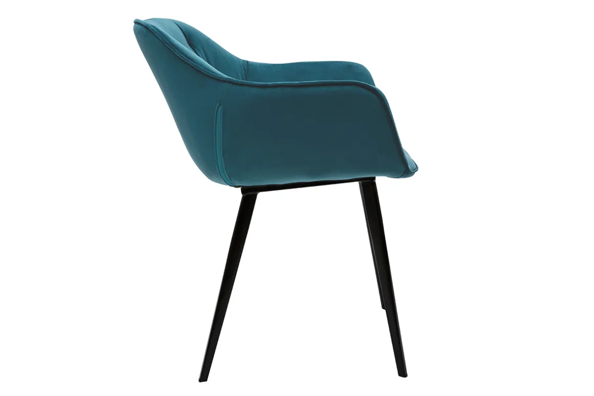 Clearance Miliboo Sillas modernas en terciopelo azul petróleo y patas metal negro (lote de 2) BURTON