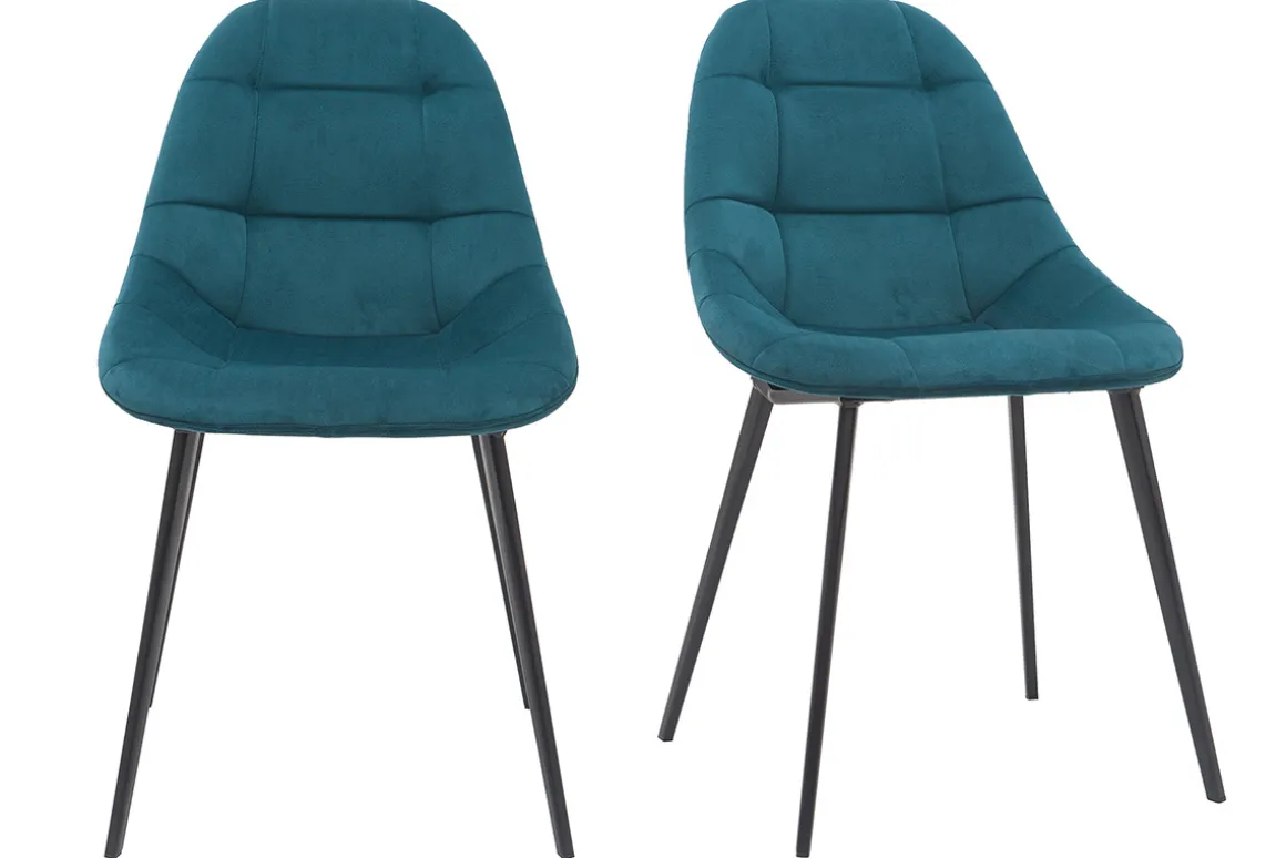 Outlet Miliboo Sillas modernas en terciopelo azul petróleo y metal (lote de 2) COX