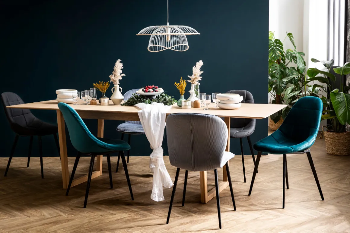 Outlet Miliboo Sillas modernas en terciopelo azul petróleo y metal (lote de 2) COX