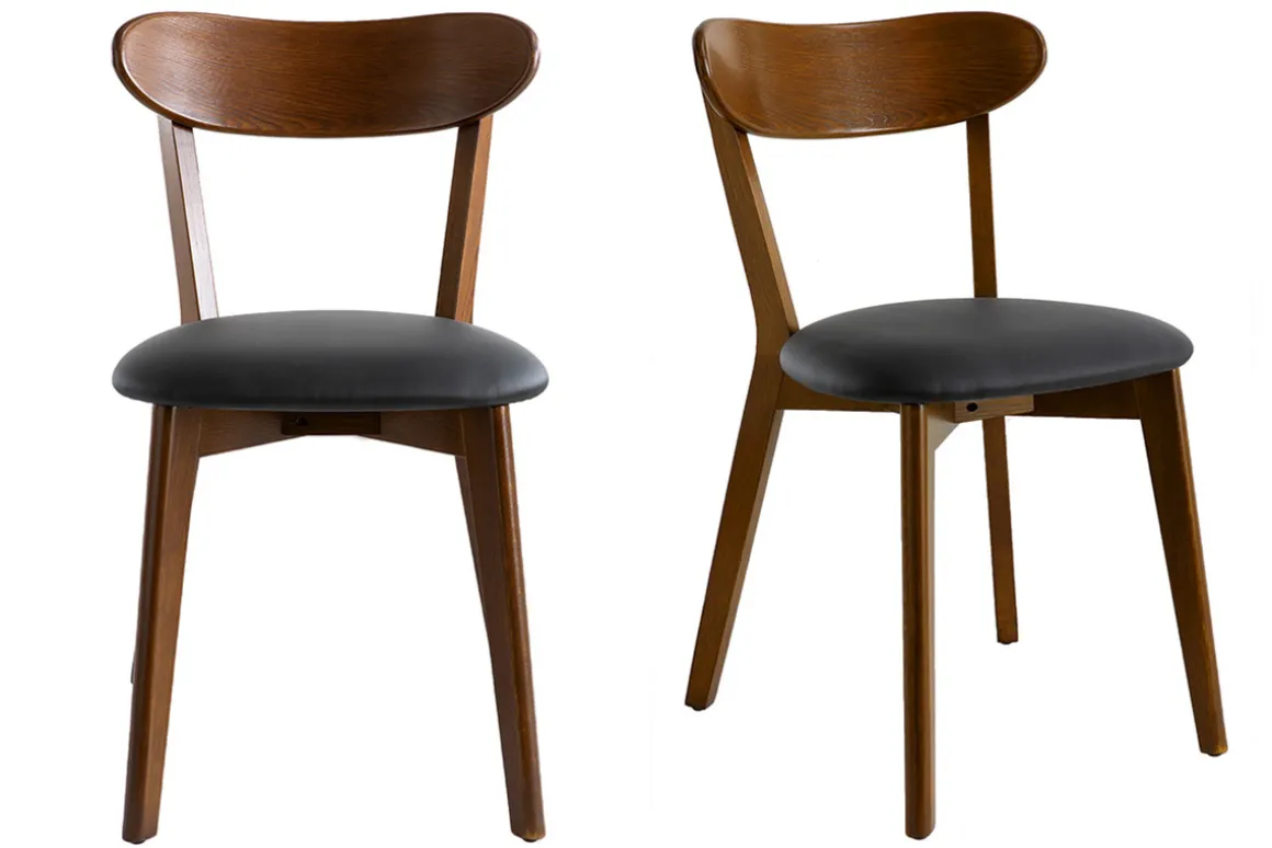 Best Sale Miliboo Sillas vintage madera oscura y asiento negro (lote de 2) DOVE