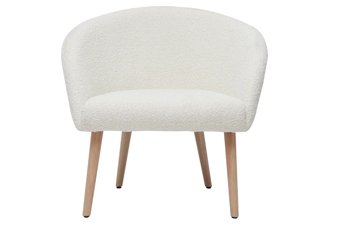 Discount Miliboo Sillón blanco efecto borreguillo con patas de madera clara OLIVIA