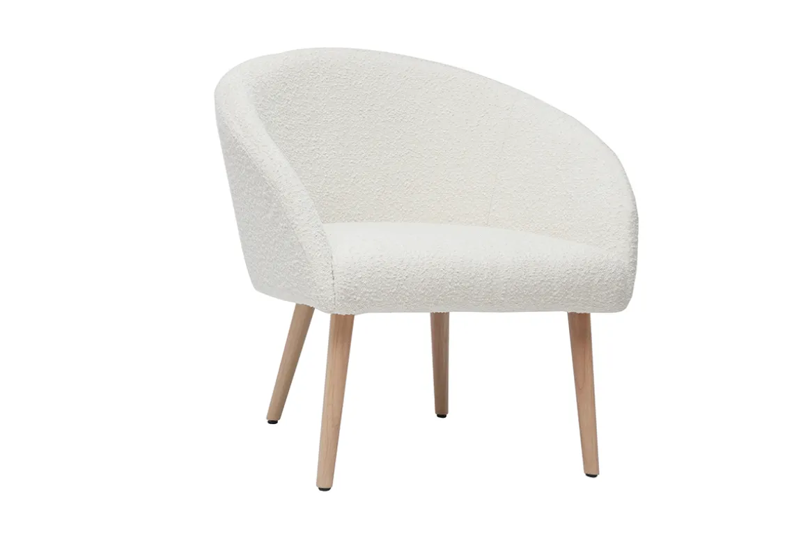 Discount Miliboo Sillón blanco efecto borreguillo con patas de madera clara OLIVIA