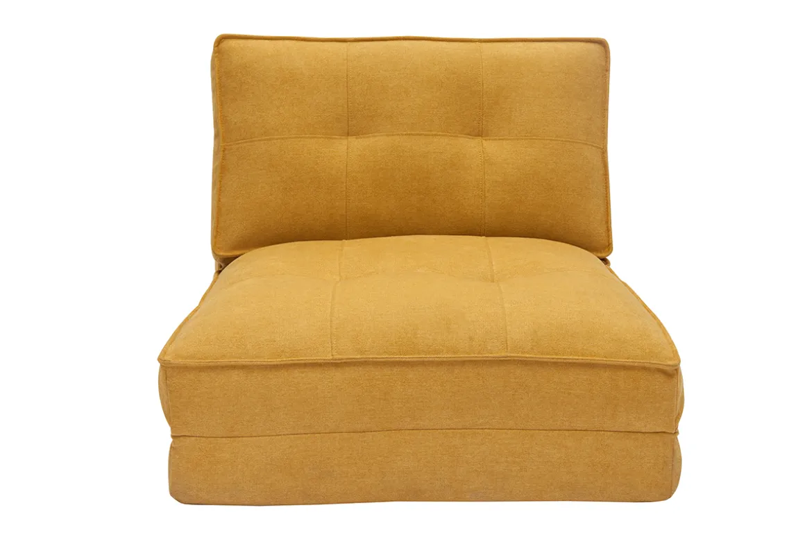Online Miliboo Sillón cama de 1 plaza de tejido efecto aterciopelado amarillo mostaza SALLY
