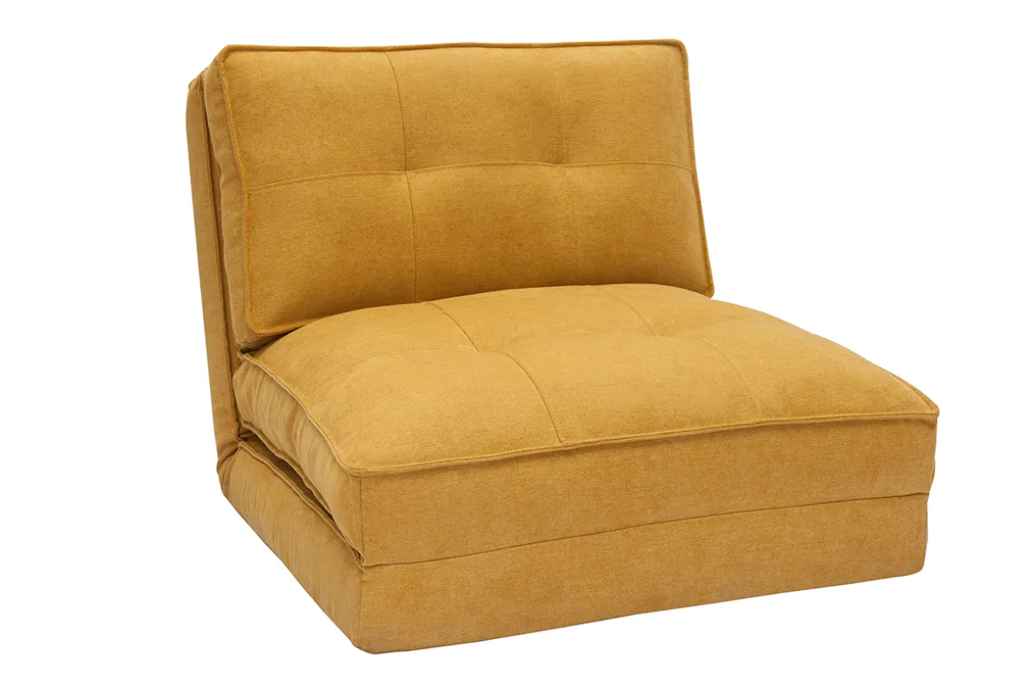 Online Miliboo Sillón cama de 1 plaza de tejido efecto aterciopelado amarillo mostaza SALLY