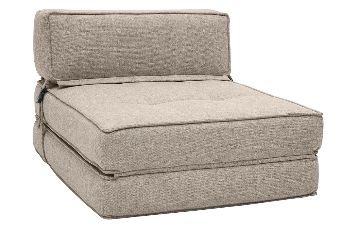 Fashion Miliboo Sillón cama de 1 plaza de tela color topo KATY