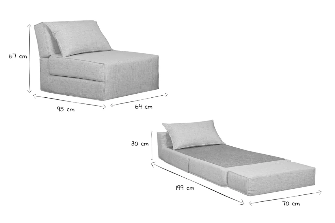New Miliboo Sillón cama de 1 plaza de tela gris claro VICTOR