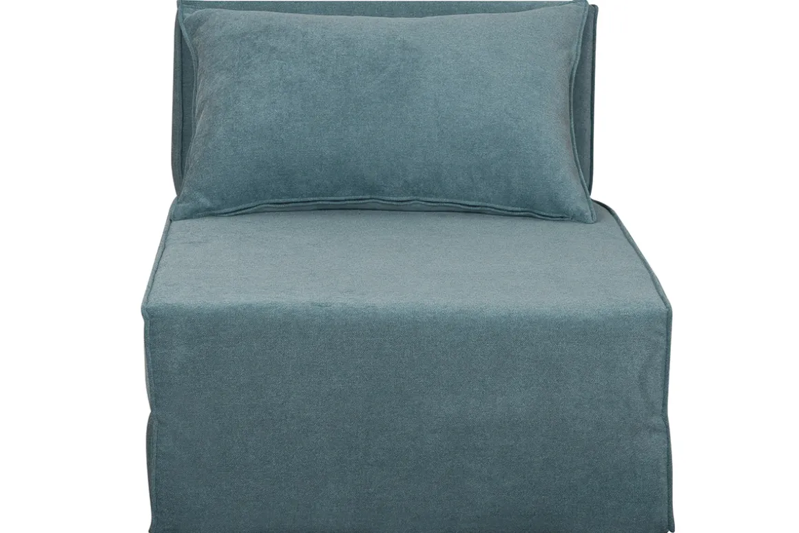 Clearance Miliboo Sillón cama de 1 plaza de tejido efecto aterciopelado azul VICTOR