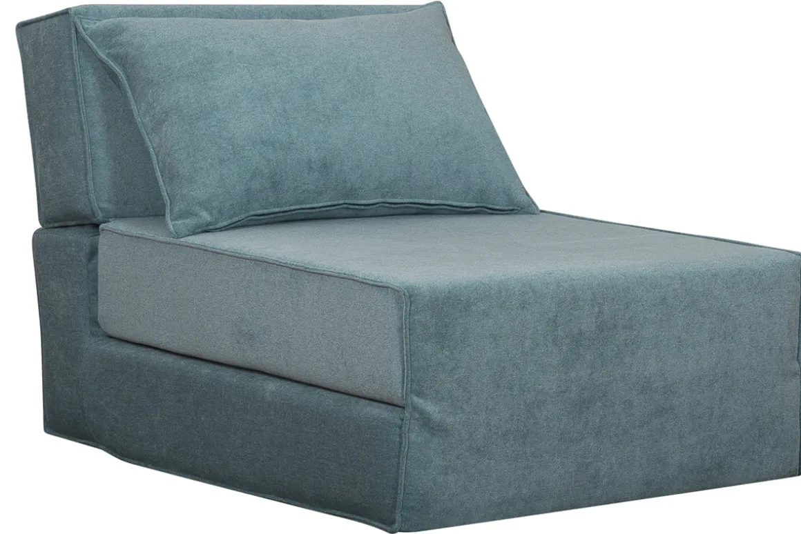 Clearance Miliboo Sillón cama de 1 plaza de tejido efecto aterciopelado azul VICTOR