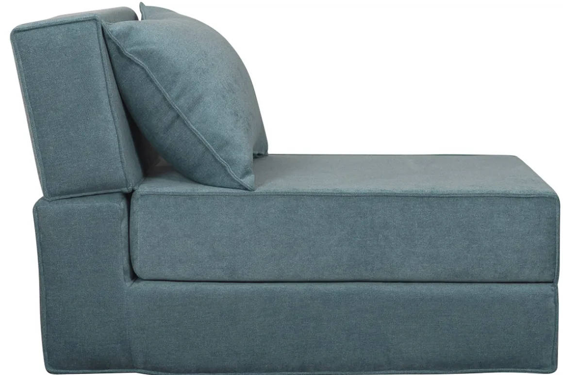 Clearance Miliboo Sillón cama de 1 plaza de tejido efecto aterciopelado azul VICTOR