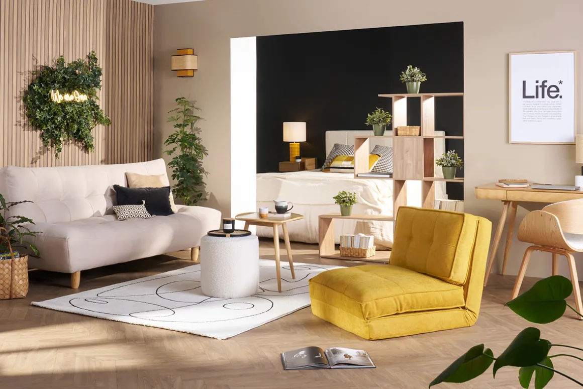 Cheap Miliboo Sillón cama de 1 plaza de tela gris jaspeado SALLY