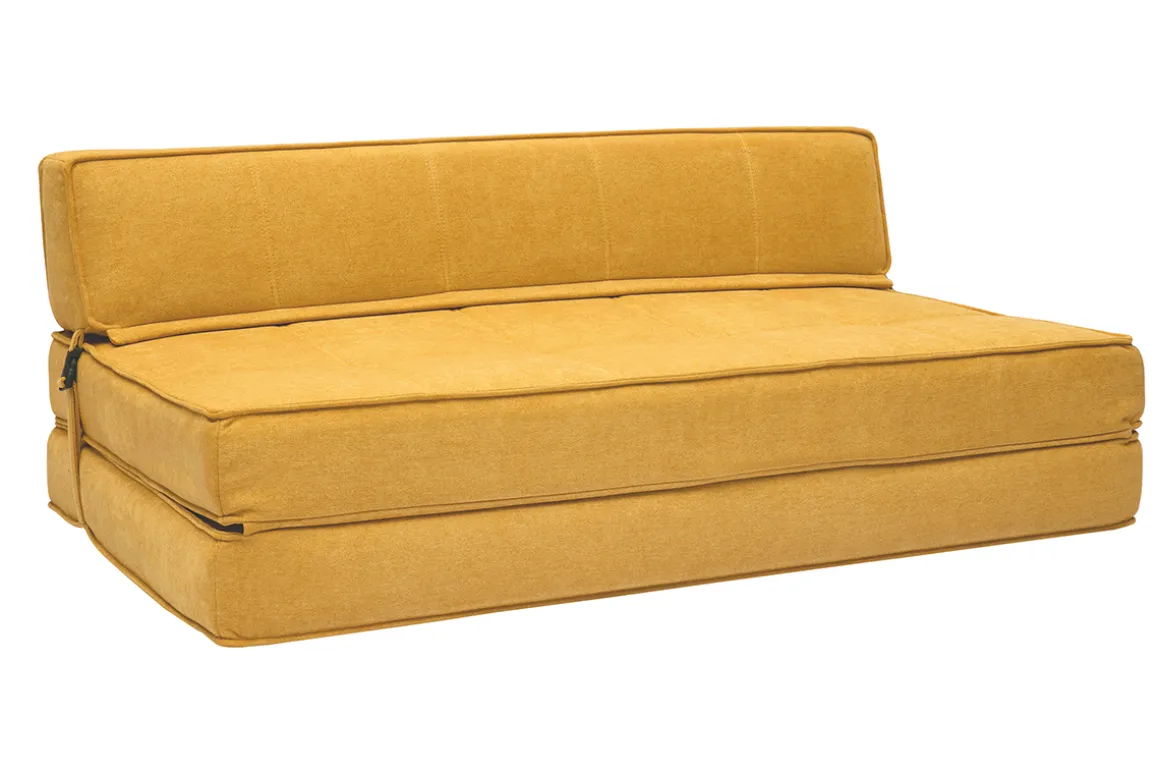 Cheap Miliboo Sillón cama de 2 plazas de tejido efecto aterciopelado amarillo mostaza KATY