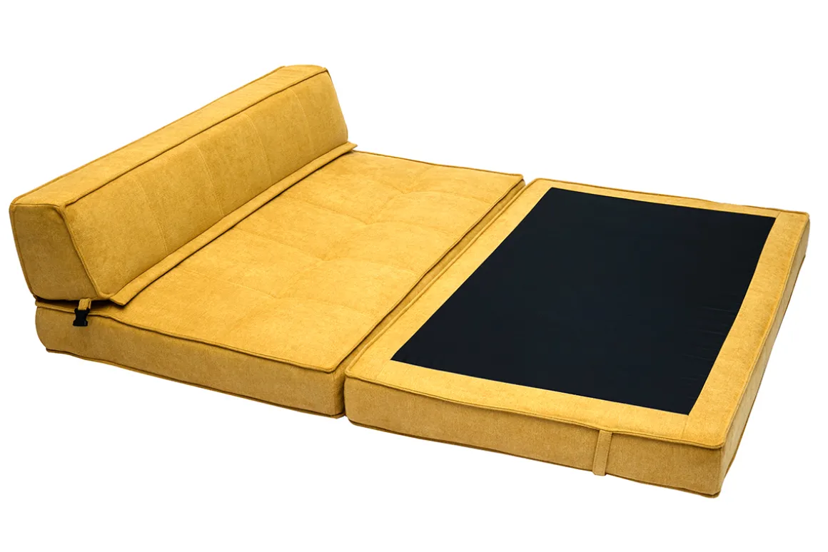 Cheap Miliboo Sillón cama de 2 plazas de tejido efecto aterciopelado amarillo mostaza KATY