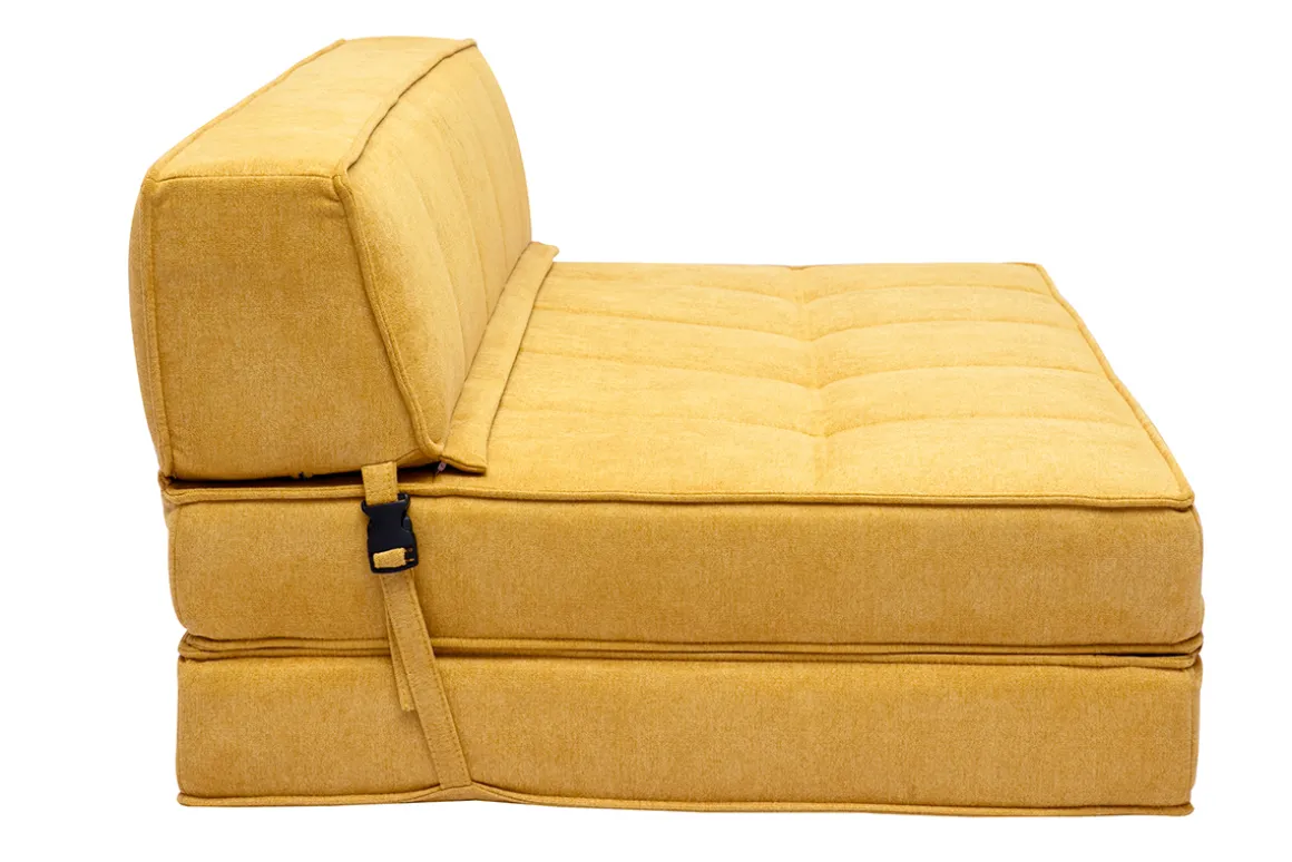 Cheap Miliboo Sillón cama de 2 plazas de tejido efecto aterciopelado amarillo mostaza KATY