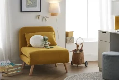 Cheap Miliboo Sillón cama nórdico de tela amarillo mostaza AMIKO