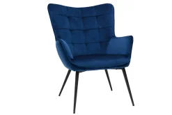 Online Miliboo Sillón con reposapiés terciopelo azul MOOD