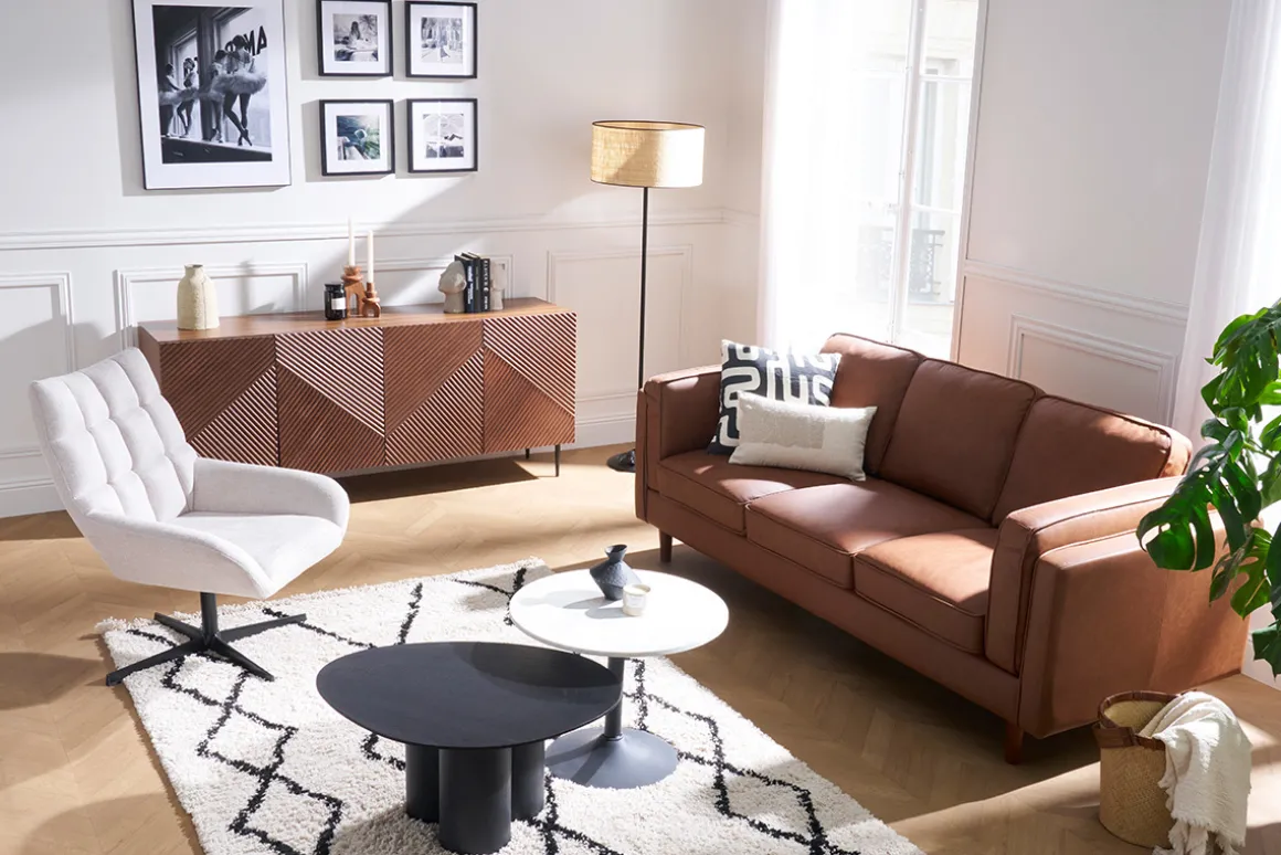 Best Miliboo Sillón de diseño giratorio de tejido efecto aterciopelado texturizado beige KING