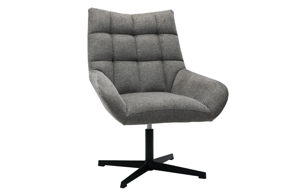 New Miliboo Sillón de diseño giratorio de tejido efecto aterciopelado texturizado gris KING