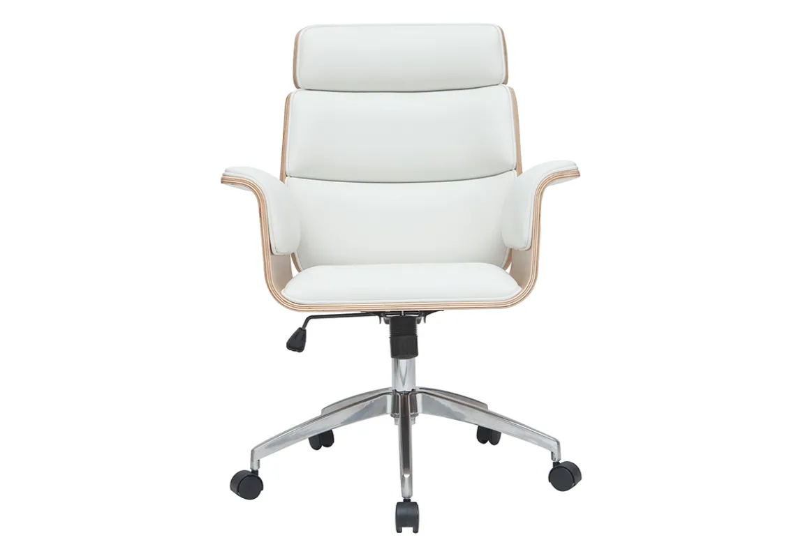 Best Sale Miliboo Sillón de escritorio blanco y madera clara ELON