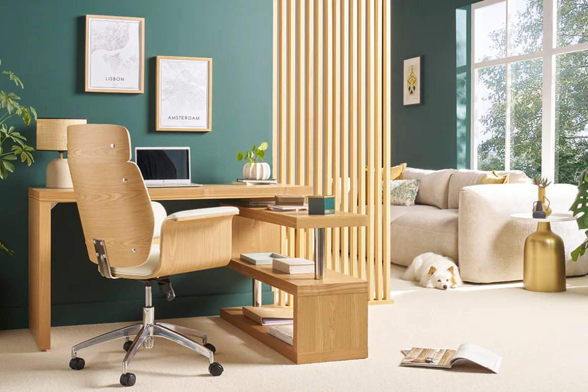 Best Sale Miliboo Sillón de escritorio blanco y madera clara ELON