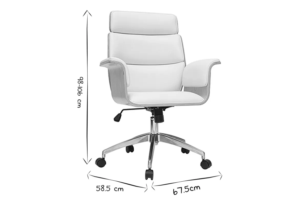 Best Sale Miliboo Sillón de escritorio blanco y madera clara ELON