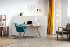 Fashion Miliboo Sillón de escritorio moderno en tejido azul petróleo ALEYNA