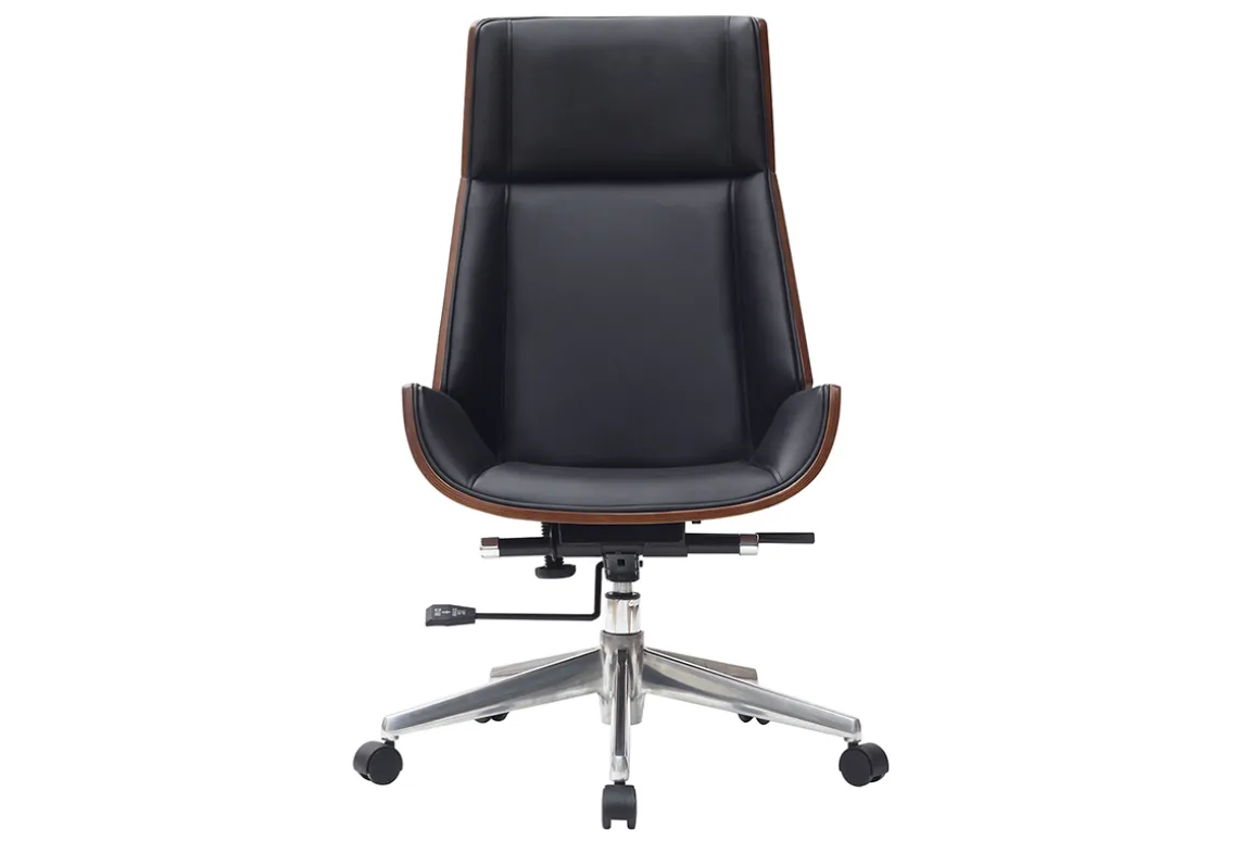 Best Miliboo Sillón de escritorio moderno madera oscura y negro CURVED