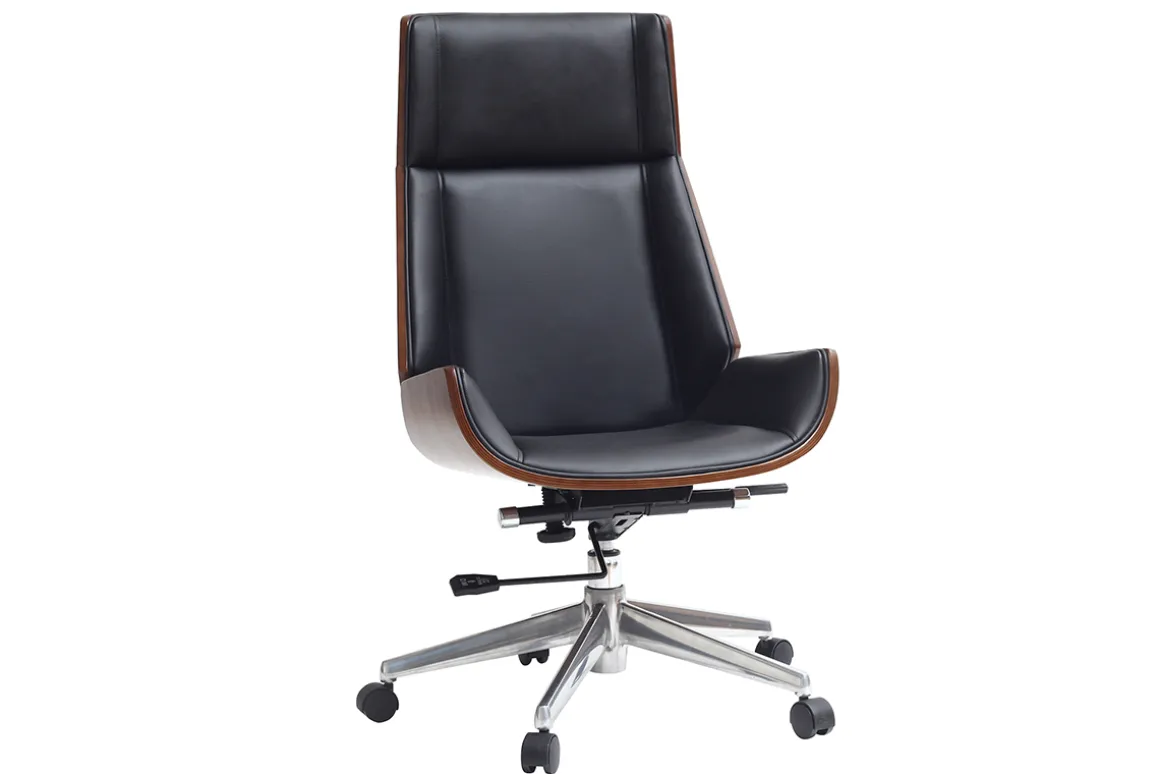 Best Miliboo Sillón de escritorio moderno madera oscura y negro CURVED