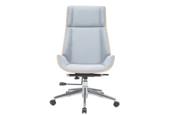 Best Sale Miliboo Sillón de escritorio moderno tejido gris y madera clara CURVED