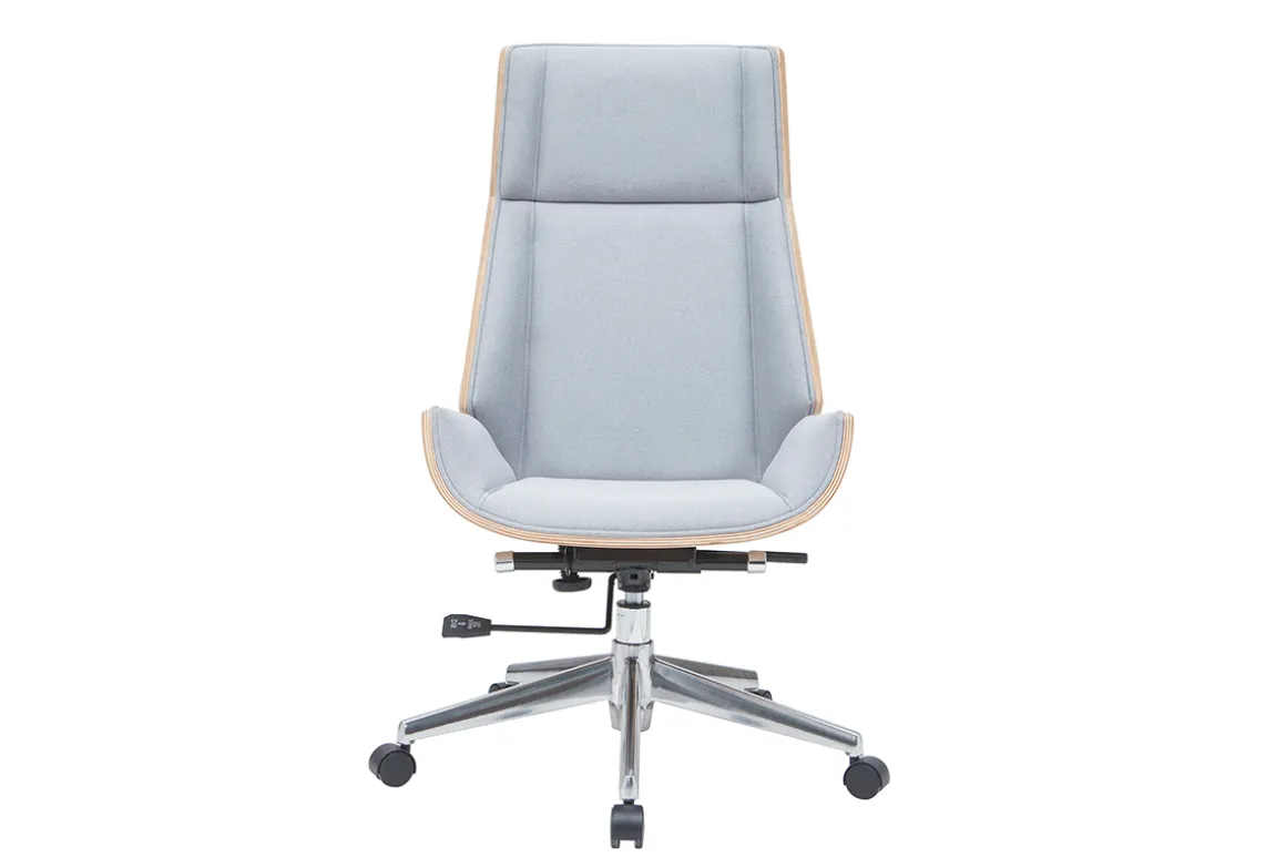 Best Sale Miliboo Sillón de escritorio moderno tejido gris y madera clara CURVED