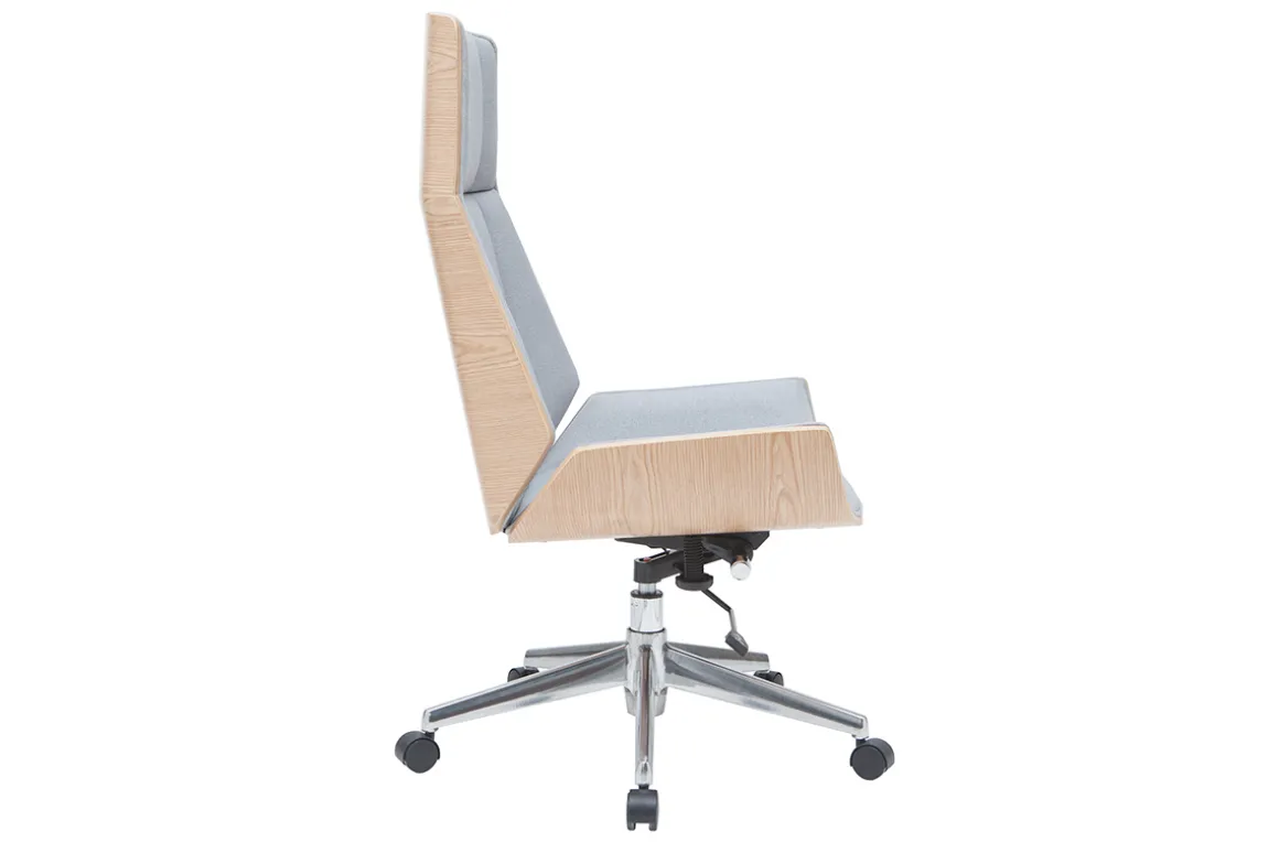 Best Sale Miliboo Sillón de escritorio moderno tejido gris y madera clara CURVED