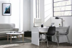 Best Sale Miliboo Sillón de escritorio moderno tejido gris y madera clara CURVED
