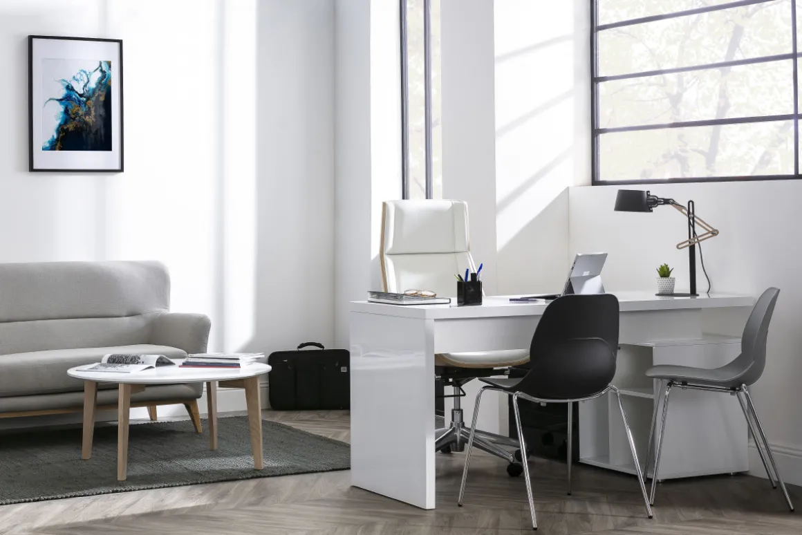 Best Sale Miliboo Sillón de escritorio moderno tejido gris y madera clara CURVED