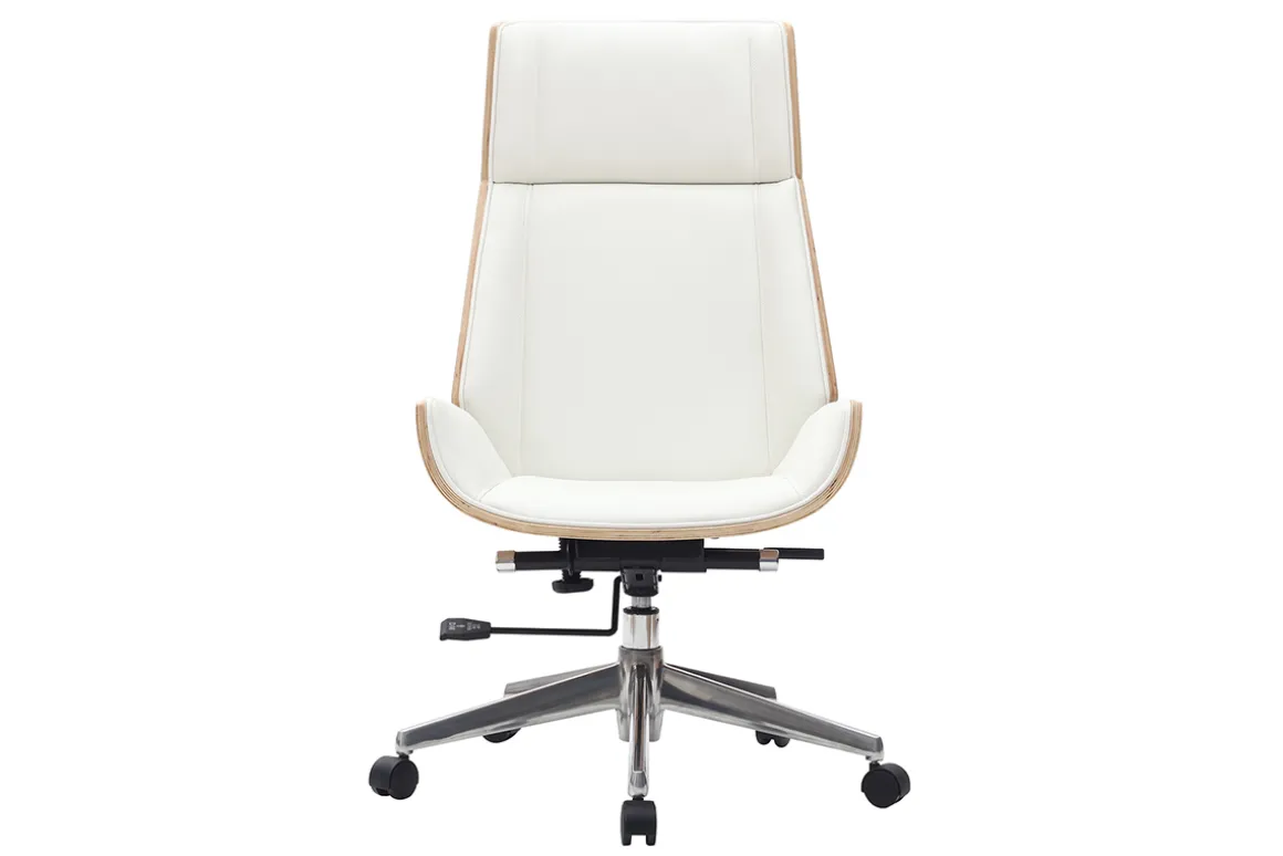 Discount Miliboo Sillón de escritorio moderno madera clara y blanca CURVED