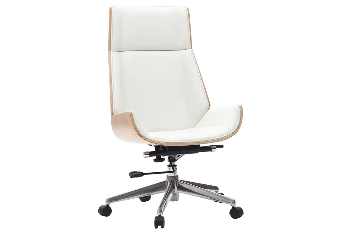 Discount Miliboo Sillón de escritorio moderno madera clara y blanca CURVED