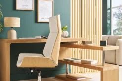 Discount Miliboo Sillón de escritorio moderno madera clara y blanca CURVED