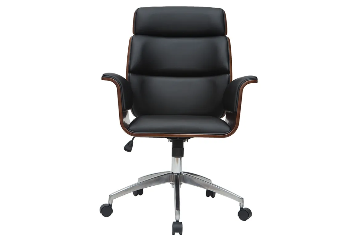 Online Miliboo Sillón de escritorio negro y madera oscura ELON
