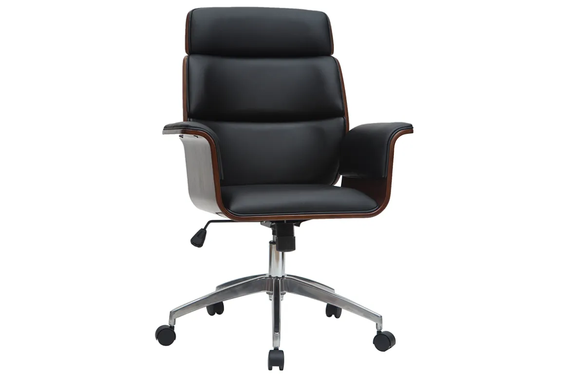 Online Miliboo Sillón de escritorio negro y madera oscura ELON