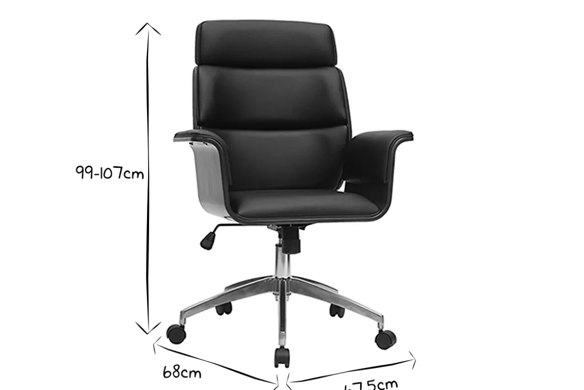 Online Miliboo Sillón de escritorio negro y madera oscura ELON