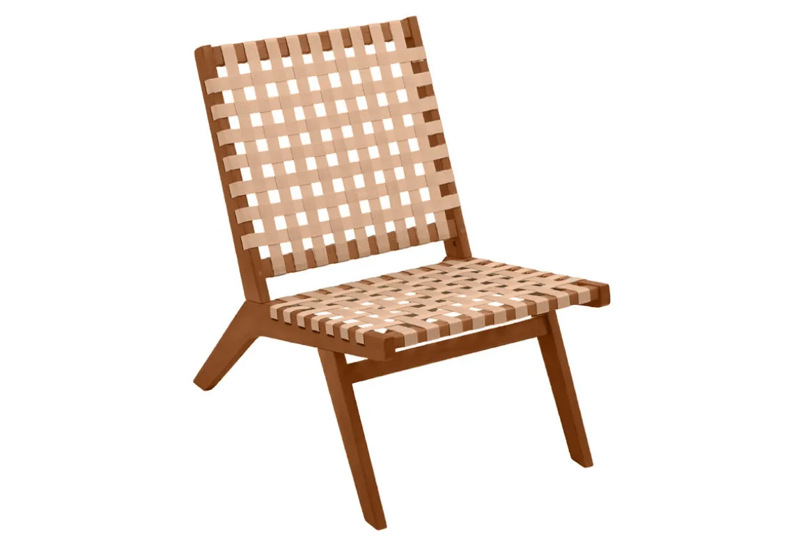 Best Sale Miliboo Sillón de jardín de madera maciza con cinchas beige LUCEA