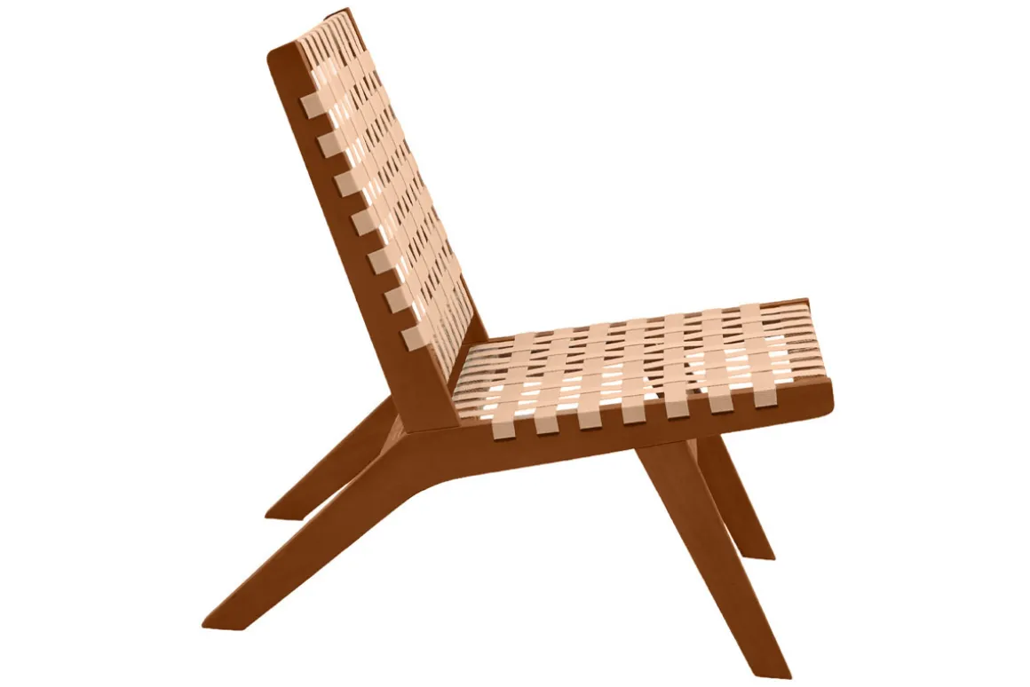 Best Sale Miliboo Sillón de jardín de madera maciza con cinchas beige LUCEA